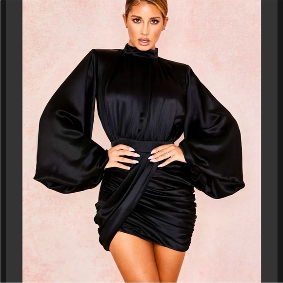 House of CB Dresses & Skirts - House of CB 'Khristen' Black Satin Blouson Dress size small